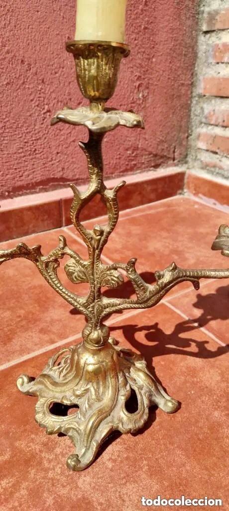 Antig&uuml;edades: PAREJA DE CANDELABROS EN BRONCE ANTIGUOS - Foto 4