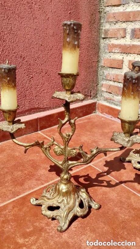 Antig&uuml;edades: PAREJA DE CANDELABROS EN BRONCE ANTIGUOS - Foto 5