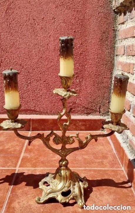 Antig&uuml;edades: PAREJA DE CANDELABROS EN BRONCE ANTIGUOS - Foto 6