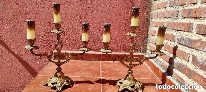Antig&uuml;edades: PAREJA DE CANDELABROS EN BRONCE ANTIGUOS - Foto 7