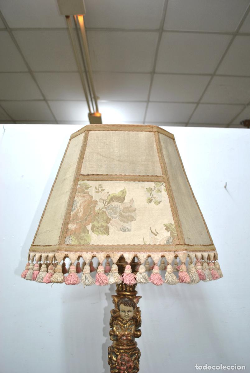 Antig&uuml;edades: L&Aacute;MPARA DE MESA BASE MADERA ANGELITOS - Foto 8