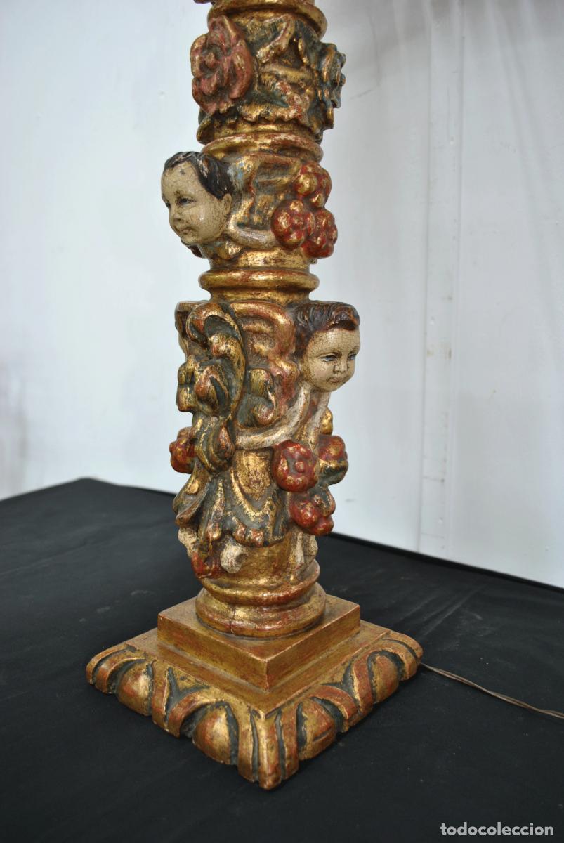 Antig&uuml;edades: L&Aacute;MPARA DE MESA BASE MADERA ANGELITOS - Foto 9