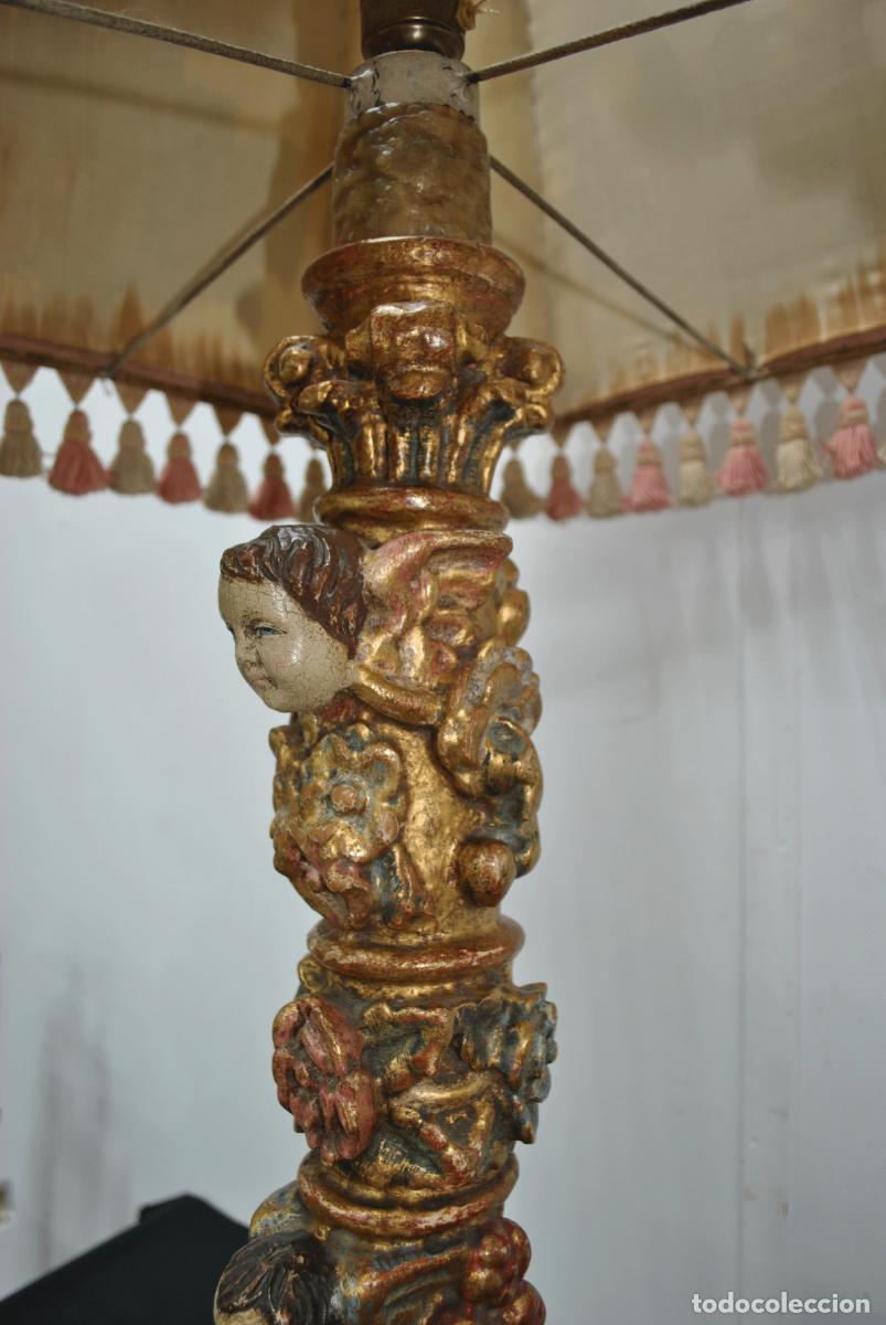 Antig&uuml;edades: L&Aacute;MPARA DE MESA BASE MADERA ANGELITOS - Foto 10