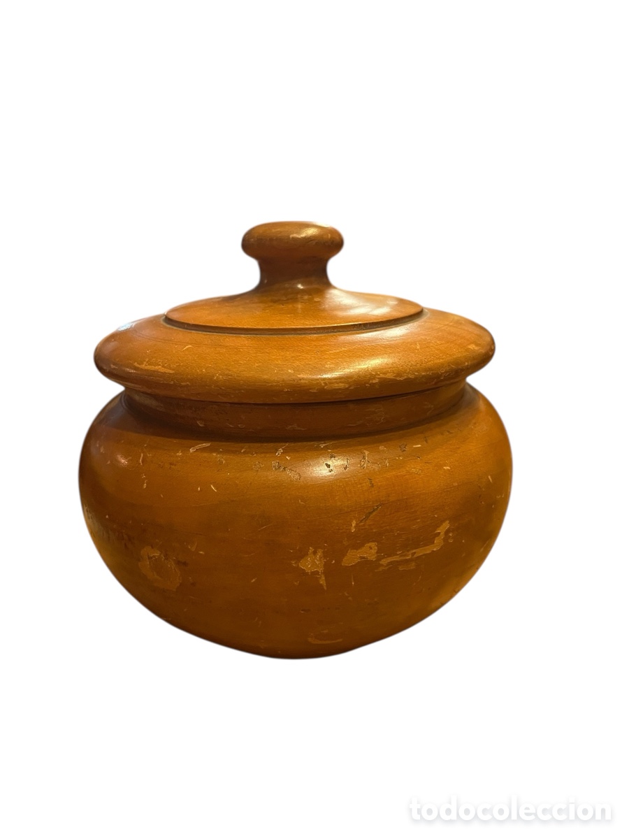 Antiguidades: Antigua caja redonda de madera torneada