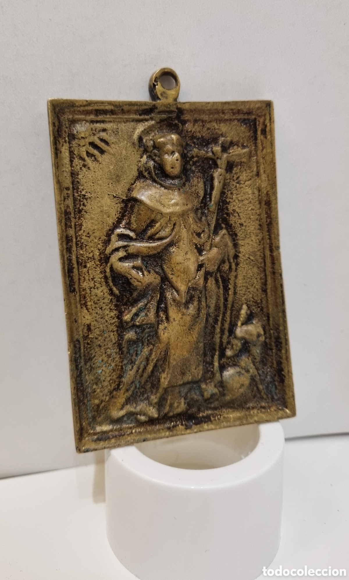 Antig&uuml;edades: Santo Domingo de Guzm&aacute;n. Placa devocional de bronce. - Foto 2