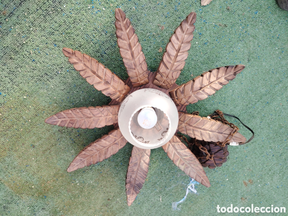 Antig&uuml;edades: Antigua lampara colgar techo sol madera rustica - Foto 12