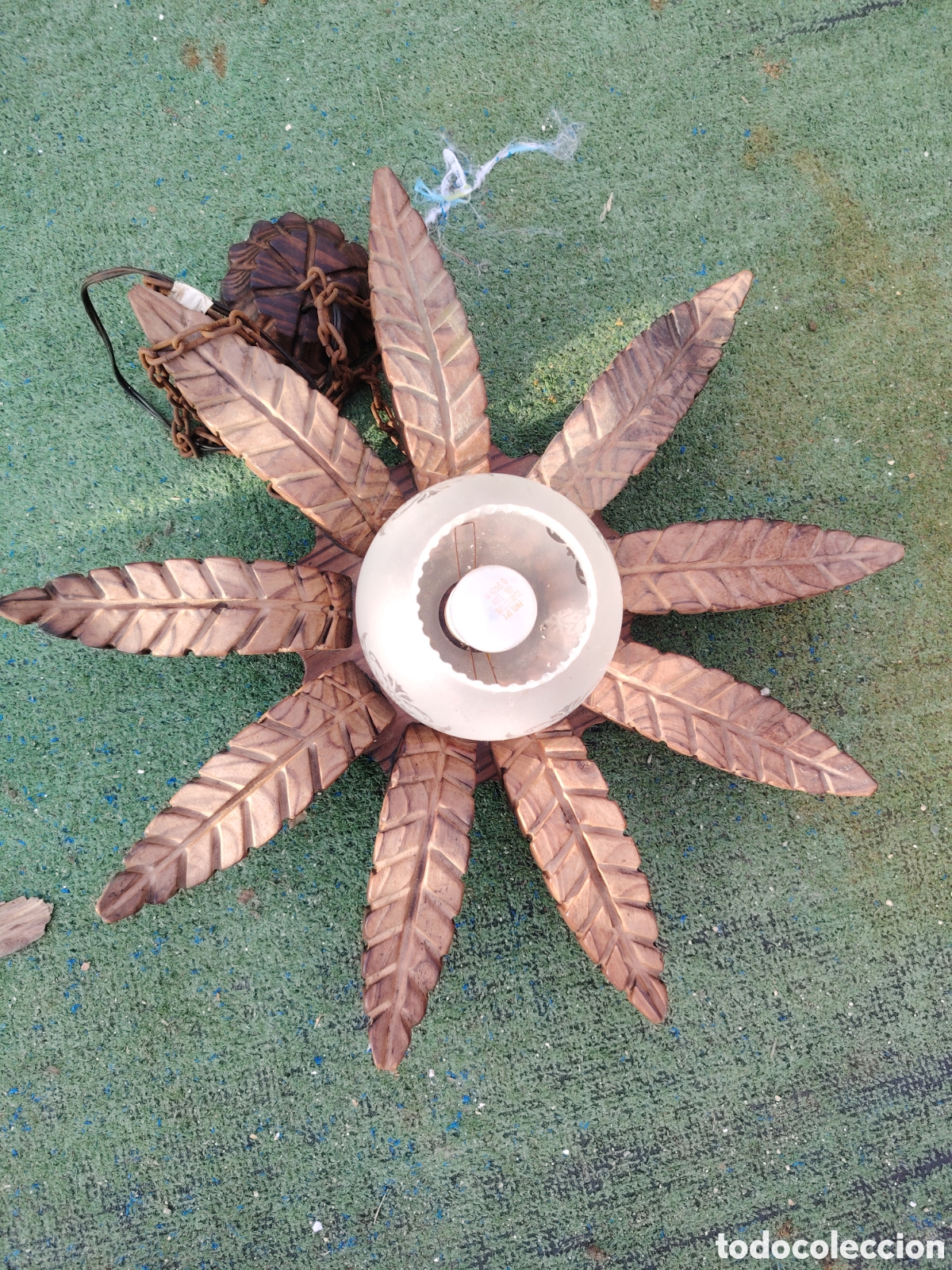 Antig&uuml;edades: Antigua lampara colgar techo sol madera rustica - Foto 13