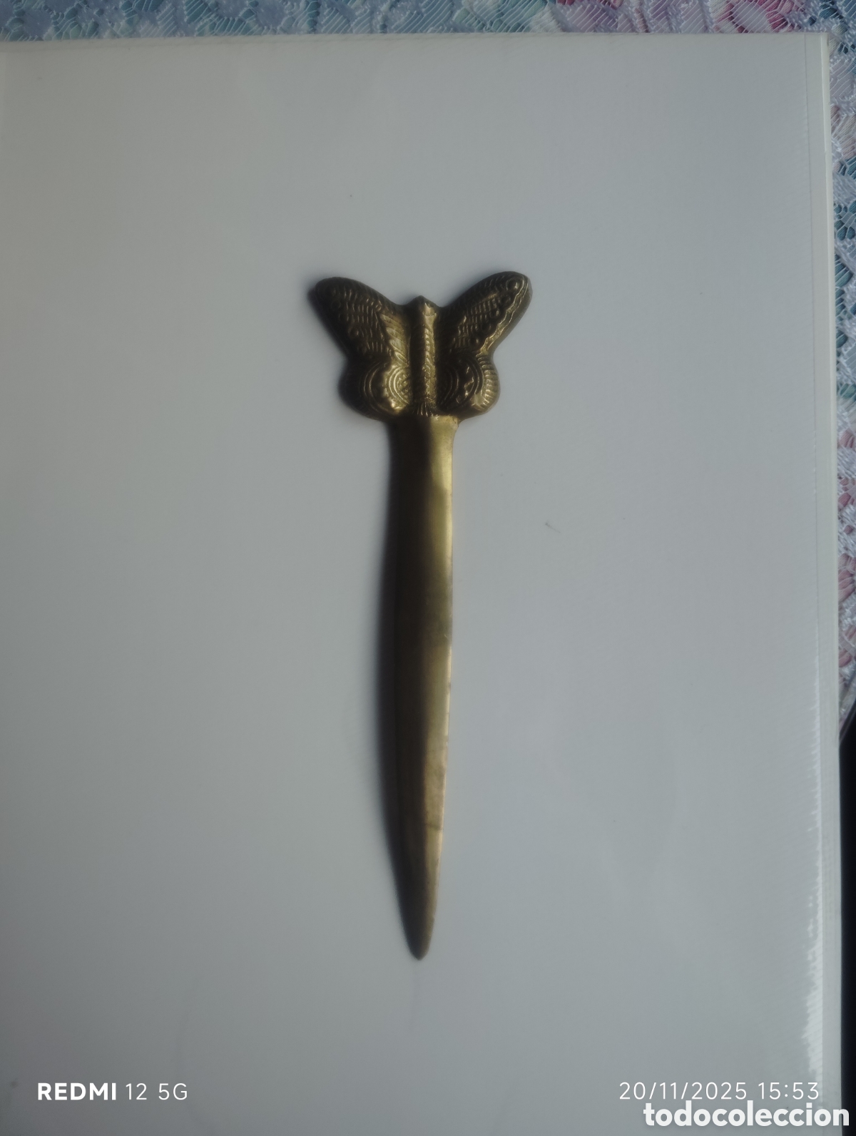 Antig&uuml;edades: Abrecartas de bronce mariposa 18 cm - Foto 1