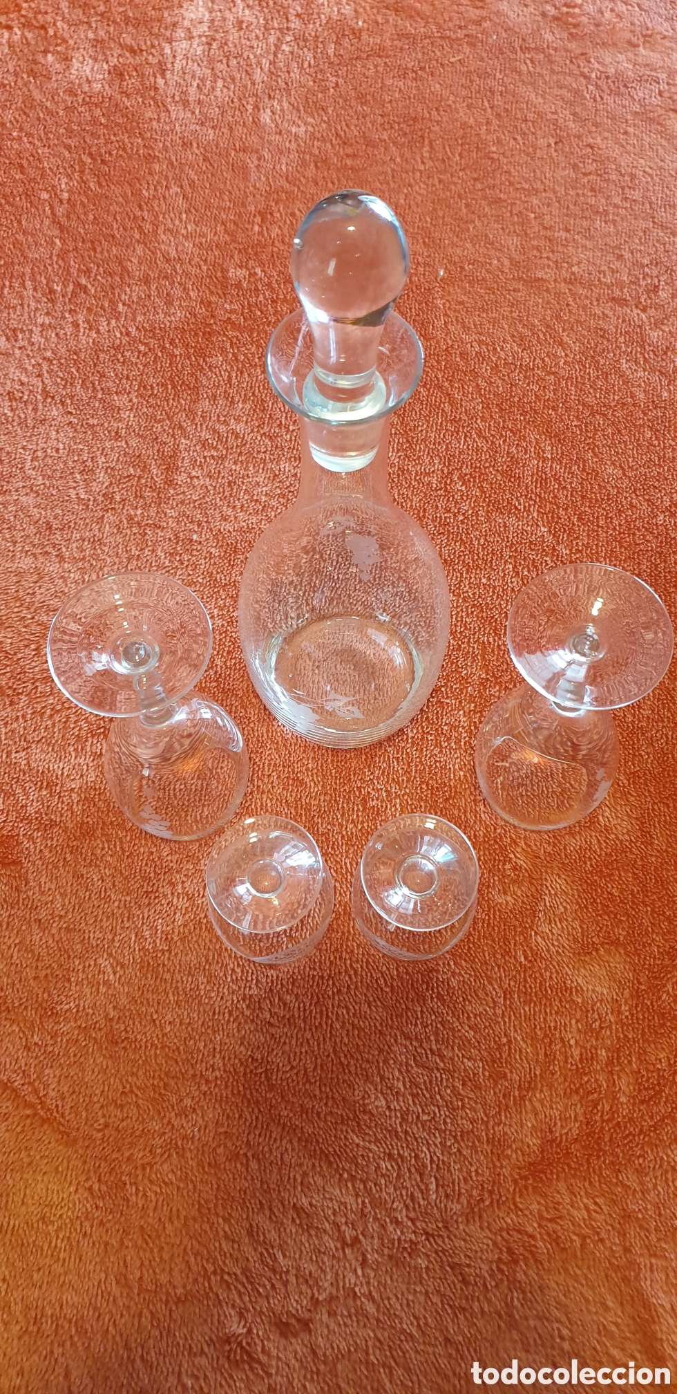 Antig&uuml;edades: Decantador tallado + 4 copas cristal - Foto 4