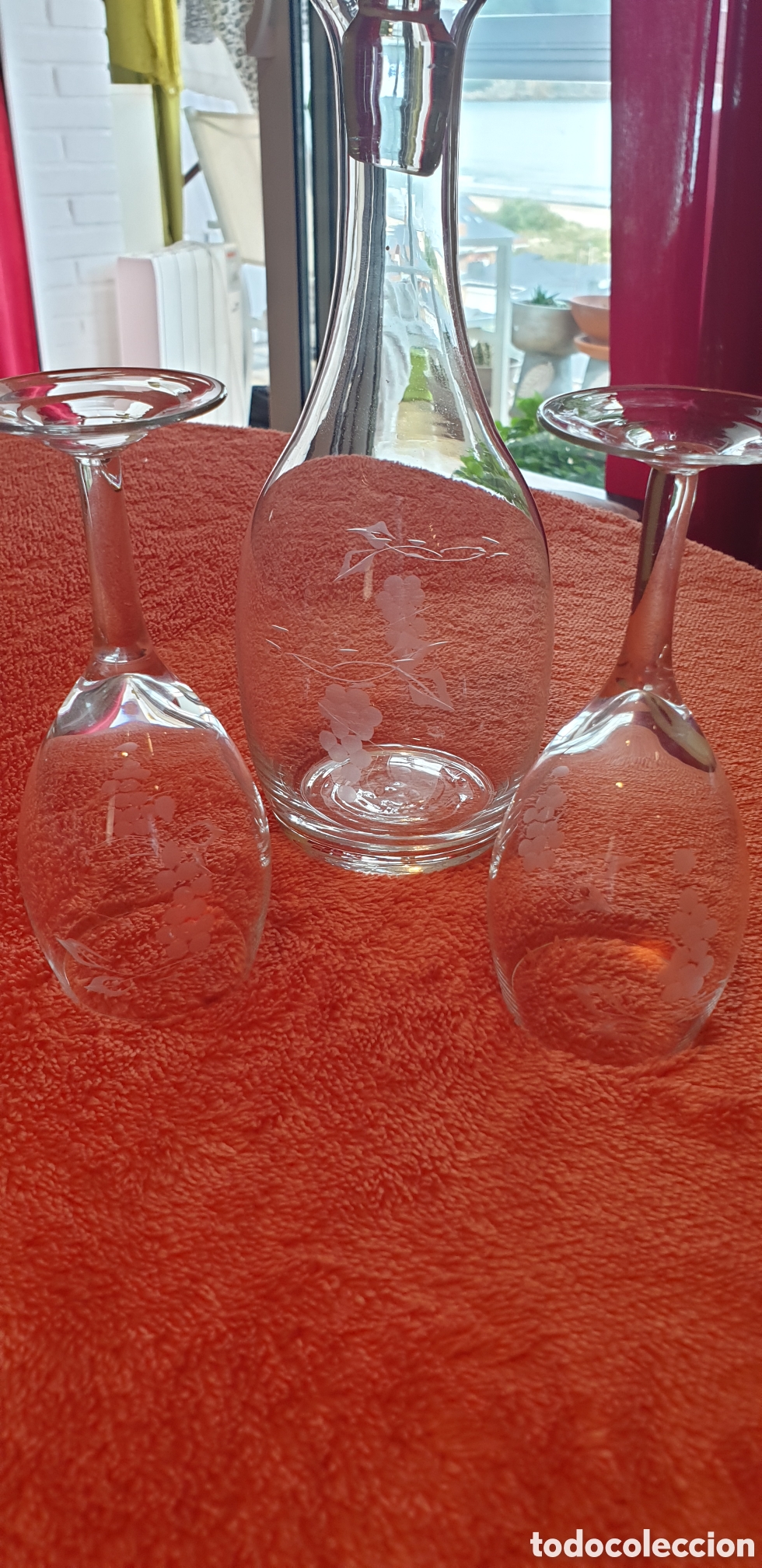 Antig&uuml;edades: Decantador tallado + 4 copas cristal - Foto 1
