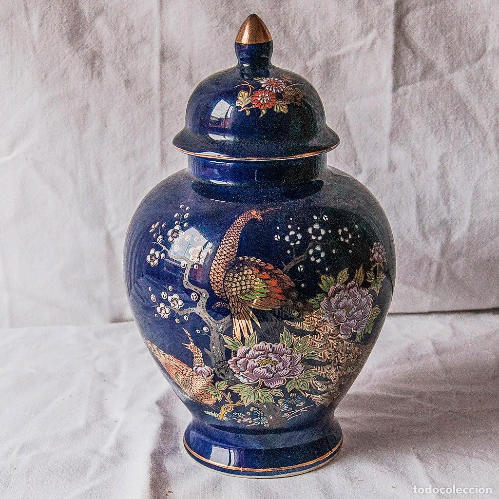Antig&uuml;edades: Tarro de jengibre azul cobalto y dorado. - Foto 1