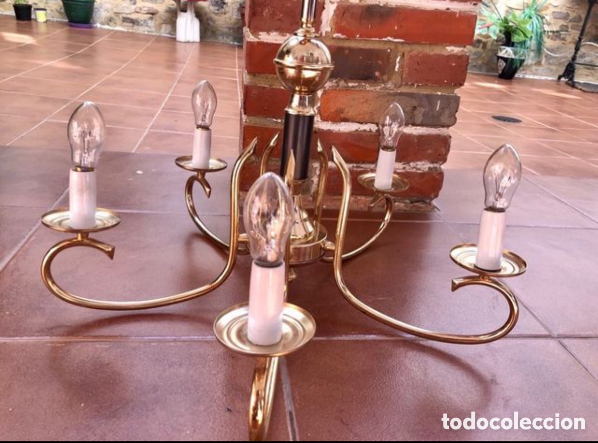 Antig&uuml;edades: L&aacute;mpara antigua de techo. 5 brazos. ASM - Foto 4