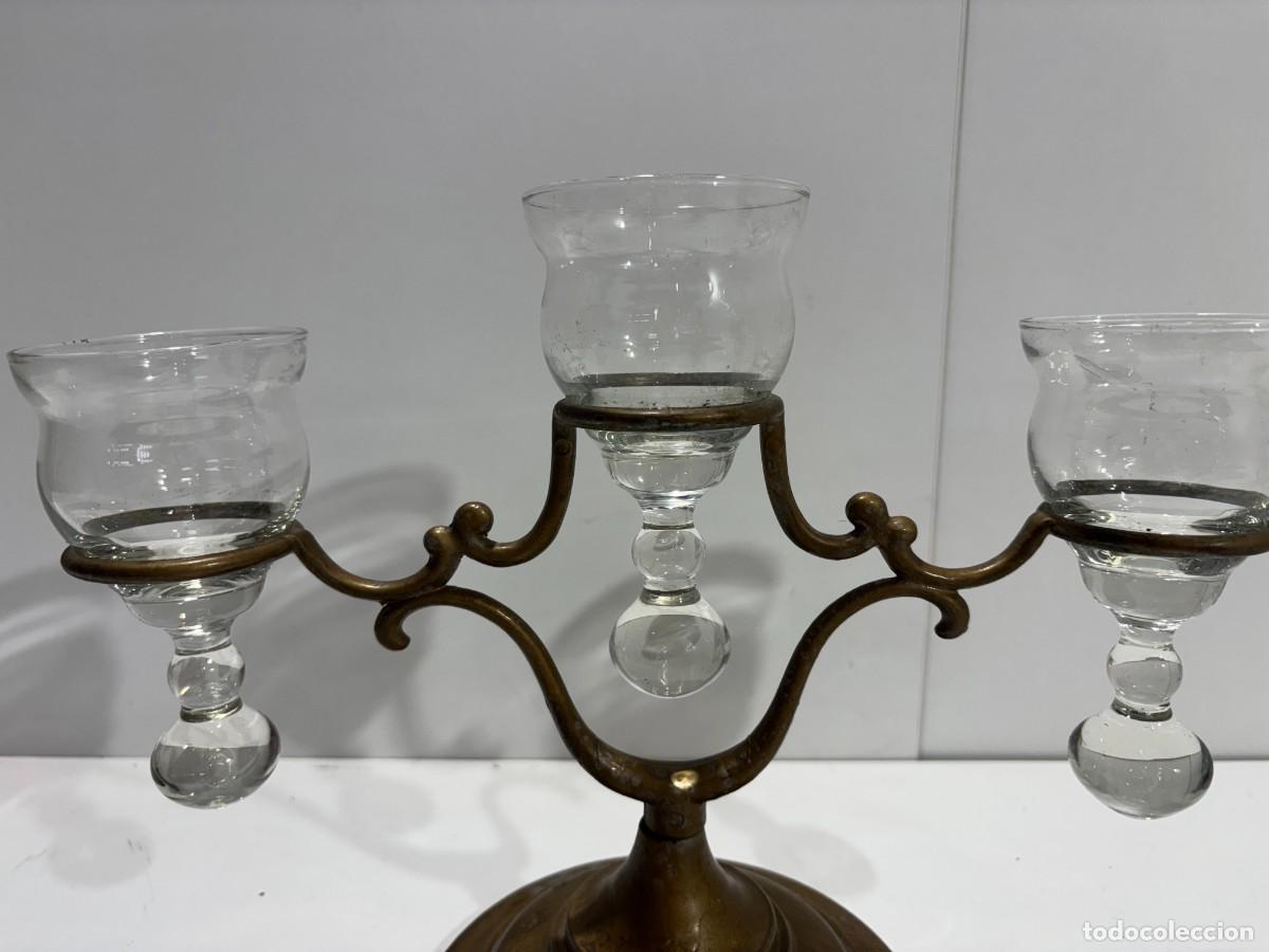 Oggetti Antichi: .CANDELABRO MESA BRONCE Y CRISTAL