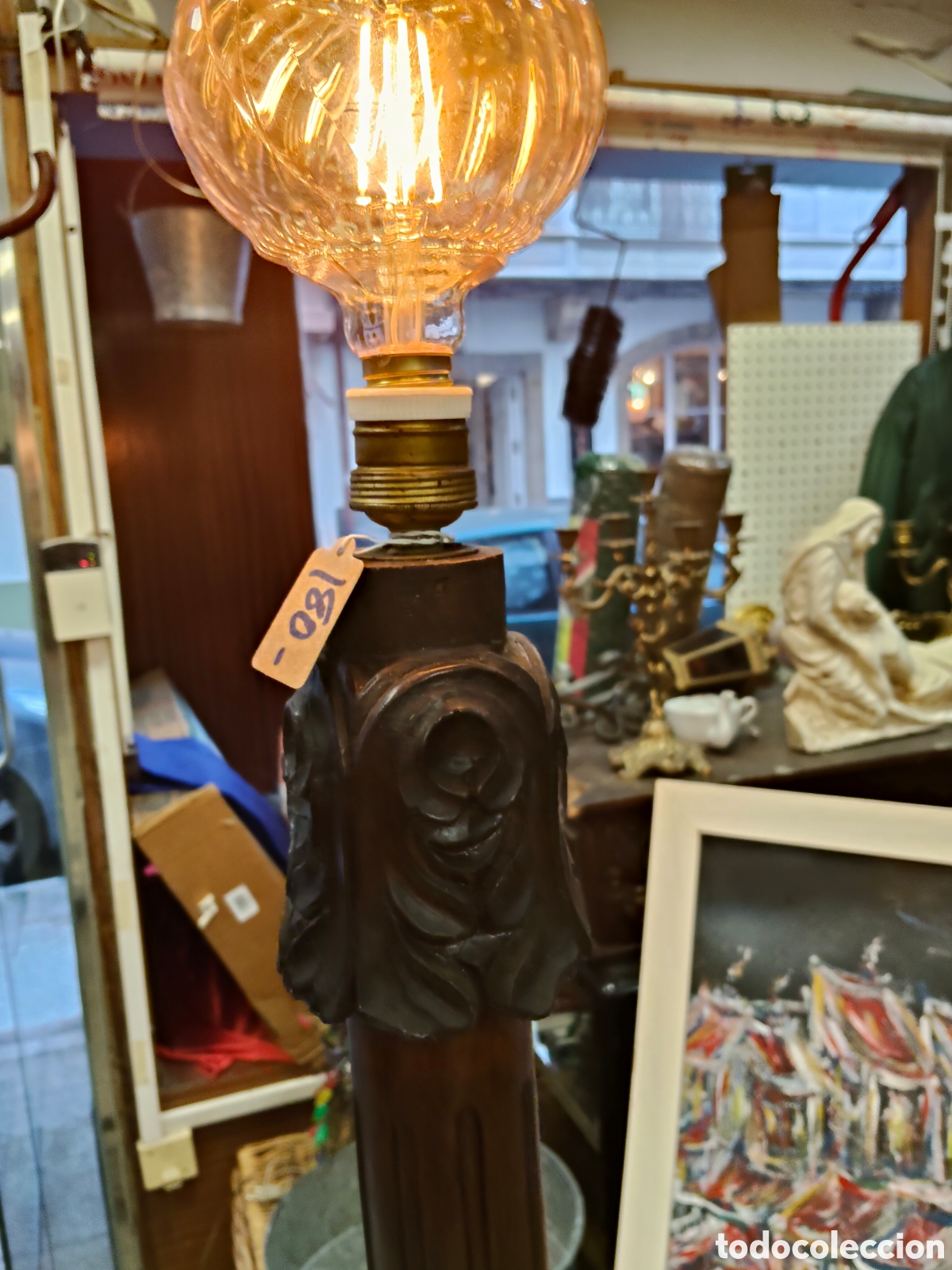Antig&uuml;edades: Magn&iacute;fica l&aacute;mpara de madera de pie - Foto 3