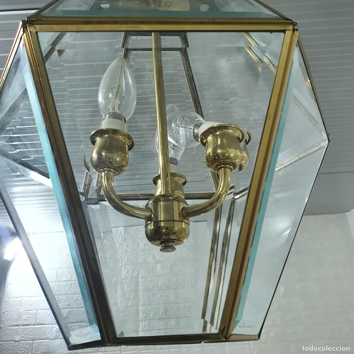 Antig&uuml;edades: Farol de lat&oacute;n con cristales biselados - Foto 7