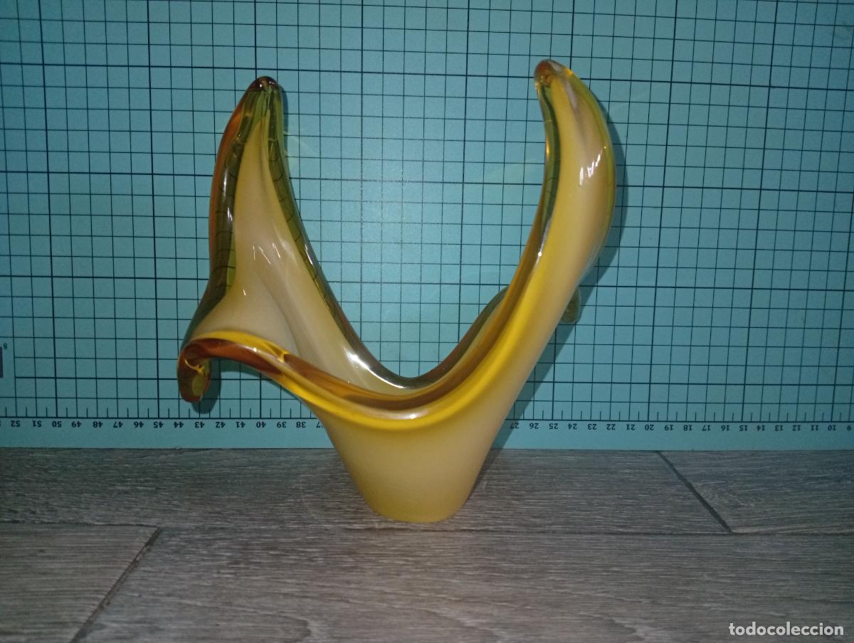 Antig&uuml;edades: Centro mesa murano amarillo vintage - Foto 1