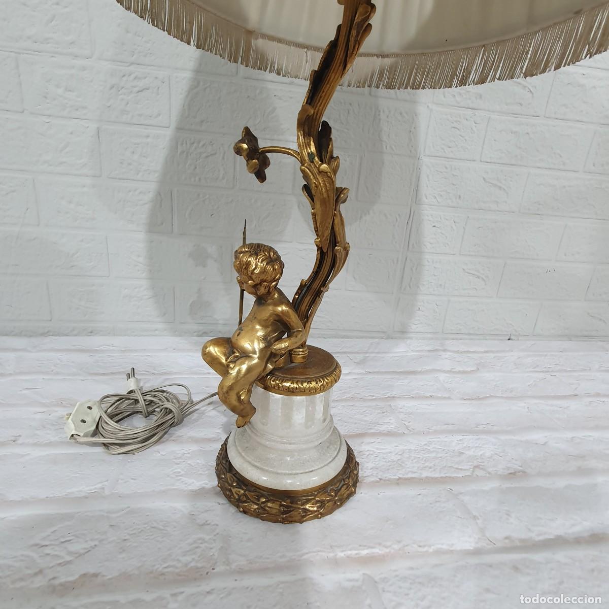 Antig&uuml;edades: Lampara de mesa figura querub&iacute;n bronce y m&aacute;rmol - Foto 5