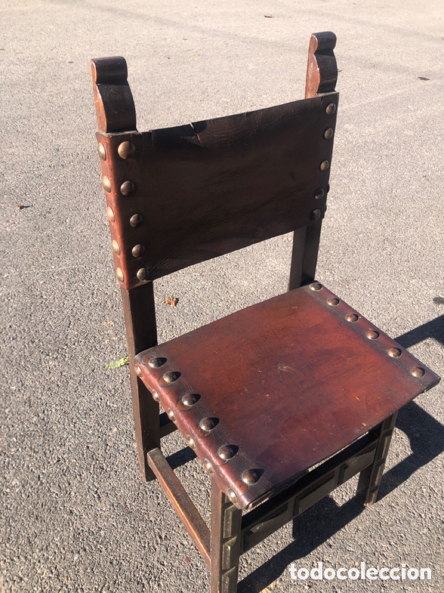 Antig&uuml;edades: silla castellana en cuero - Foto 2