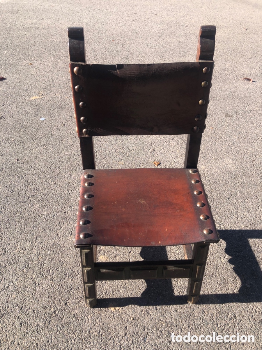 Antig&uuml;edades: silla castellana en cuero - Foto 1