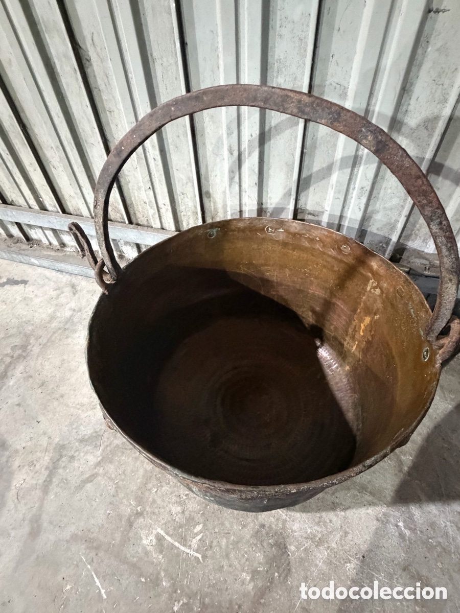 Antiquit&eacute;s: Caldero antiguo cobre 43cm - hierro forjado