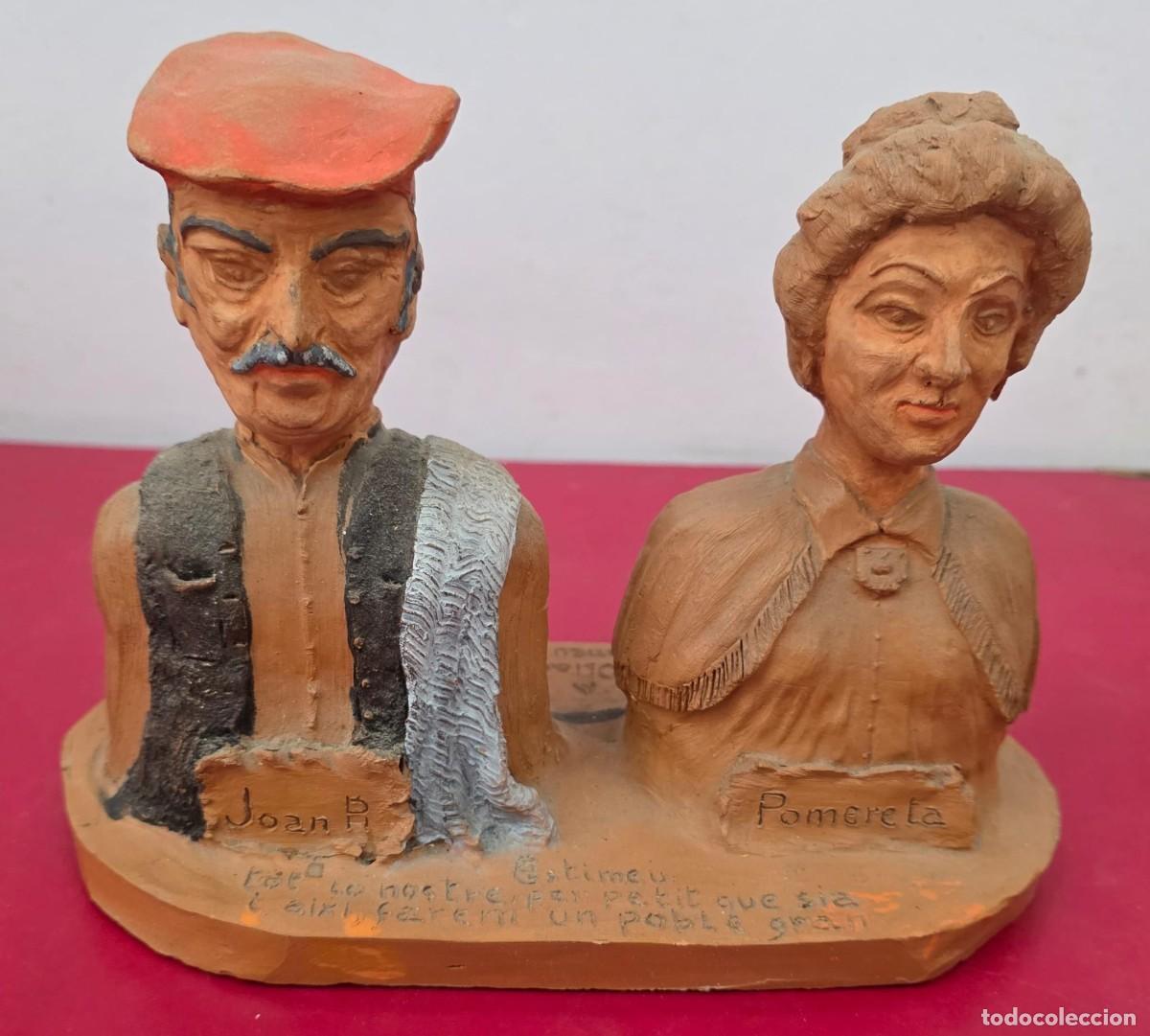 Antiques: Pareja de bustos en terracota &mdash; hombre y mujer trabajados a mano (aprox. 17 &times; 21 cm)