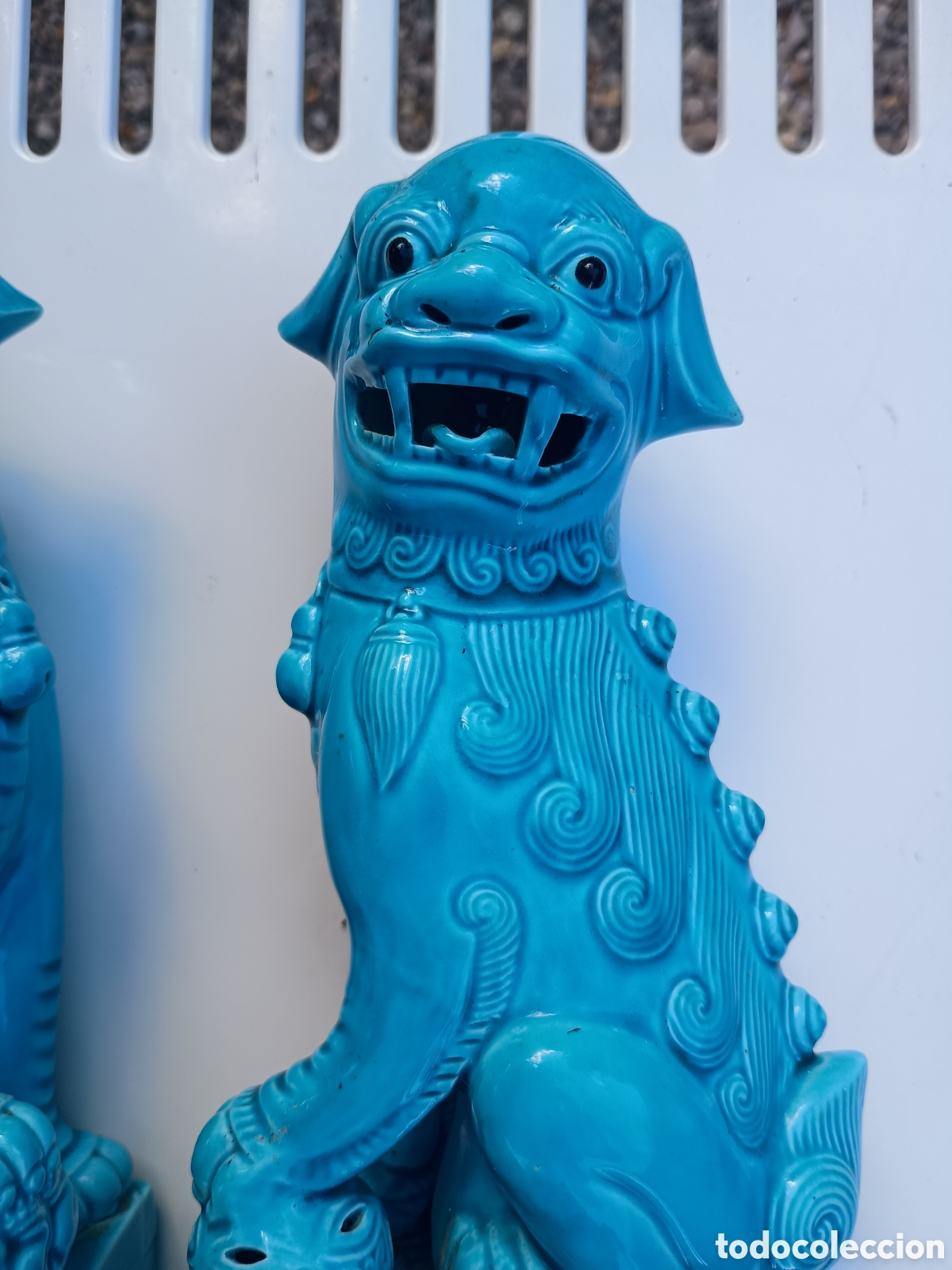 Antig&uuml;edades: Perros foo cer&aacute;mica turquesa - Foto 2