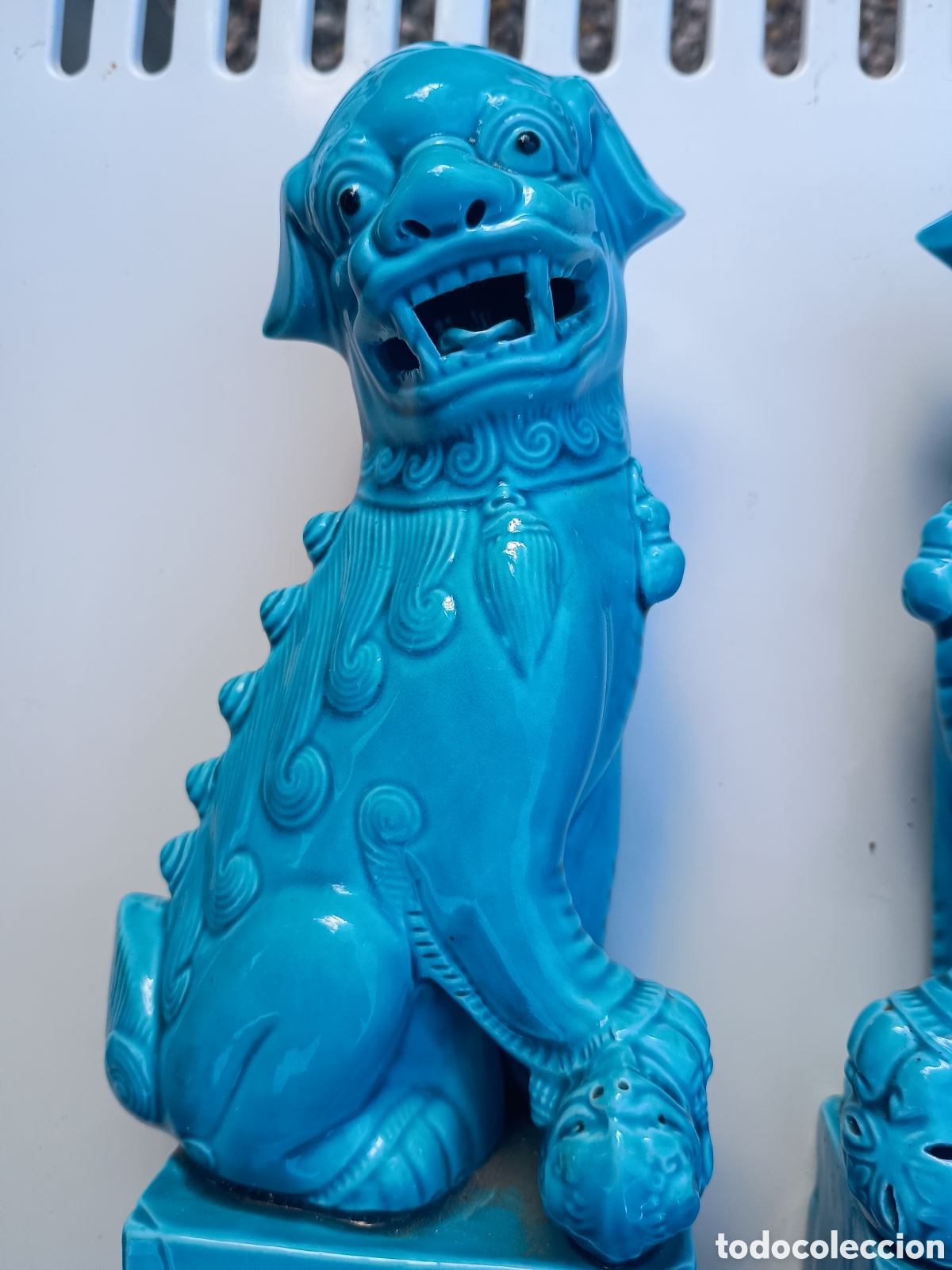 Antig&uuml;edades: Perros foo cer&aacute;mica turquesa - Foto 3