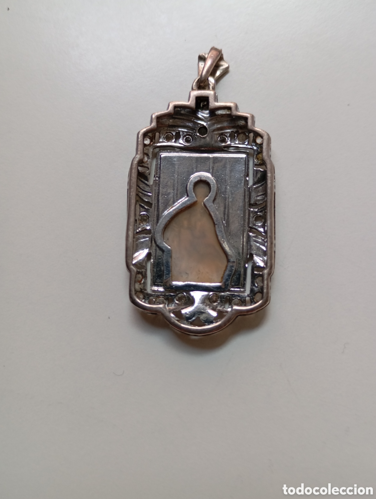 Antig&uuml;edades: Medalla plata,nacar y piedras. - Foto 2