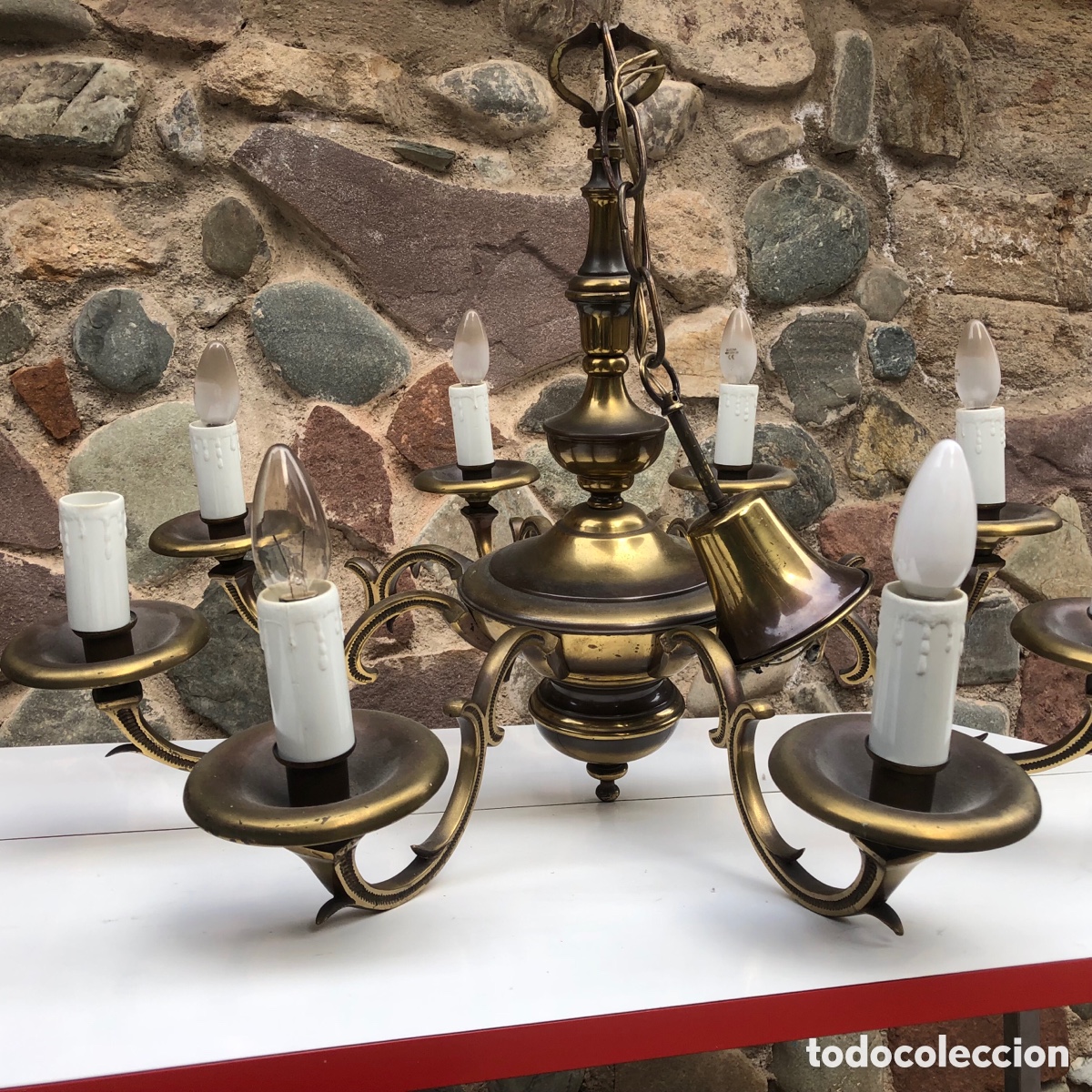 Antig&uuml;edades: ANTIGUA L&Aacute;MPARA DE TECHO DE BRONCE. - Foto 8