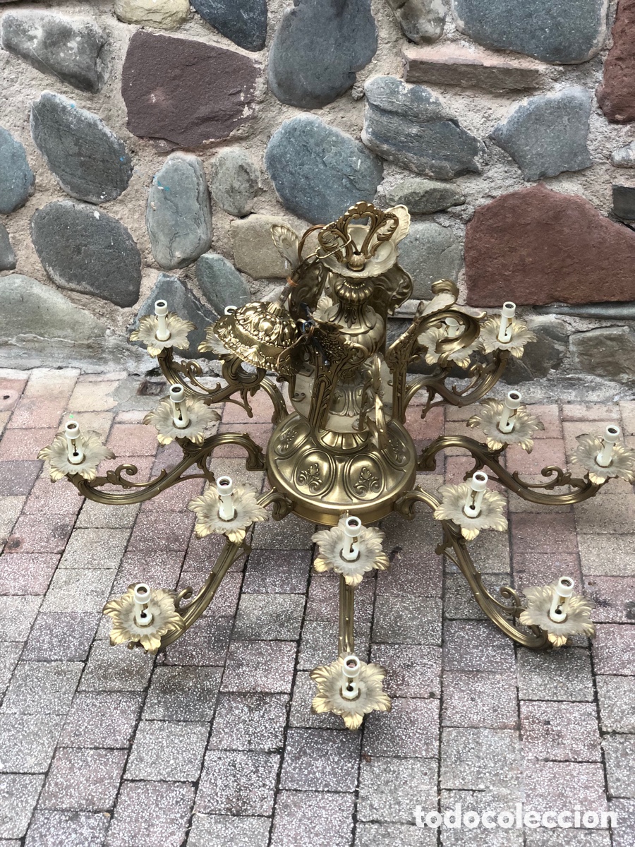 Antig&uuml;edades: ANTIGUA GRAN L&Aacute;MPARA DE TECHO DE BRONCE - Foto 10