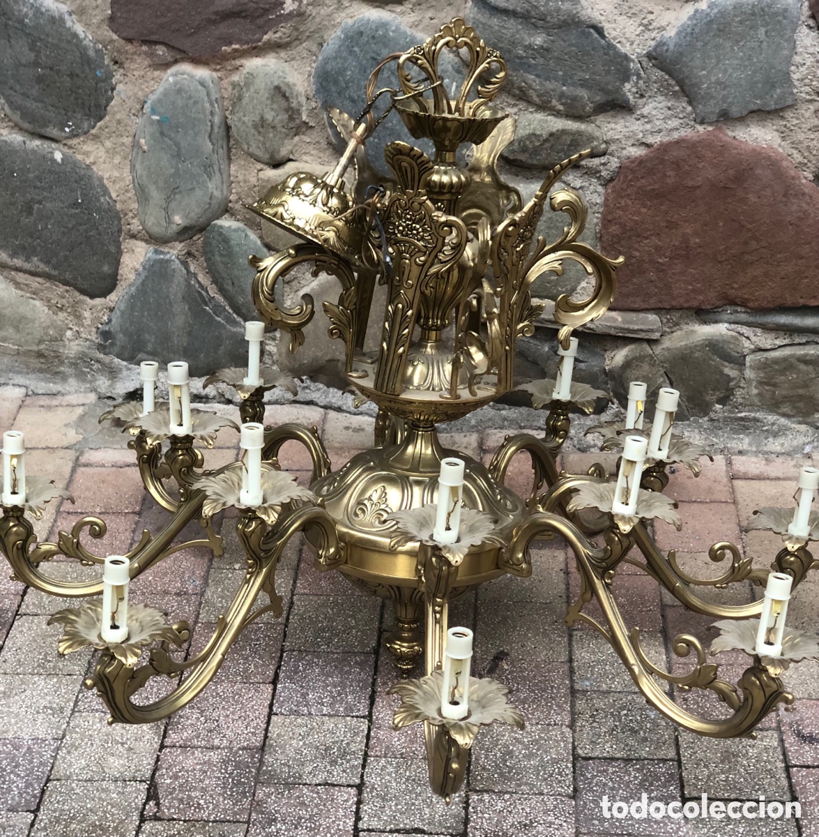 Antig&uuml;edades: ANTIGUA GRAN L&Aacute;MPARA DE TECHO DE BRONCE - Foto 11