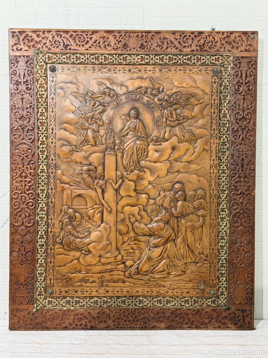 Antig&uuml;edades: CUADRO DE CUERO REPUJADO &rdquo; LA ASCENSI&Oacute;N DE CRISTO &rdquo; - Foto 2
