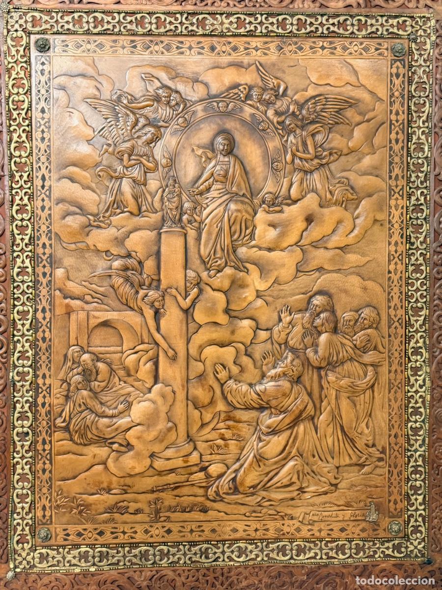 Antig&uuml;edades: CUADRO DE CUERO REPUJADO &rdquo; LA ASCENSI&Oacute;N DE CRISTO &rdquo; - Foto 4