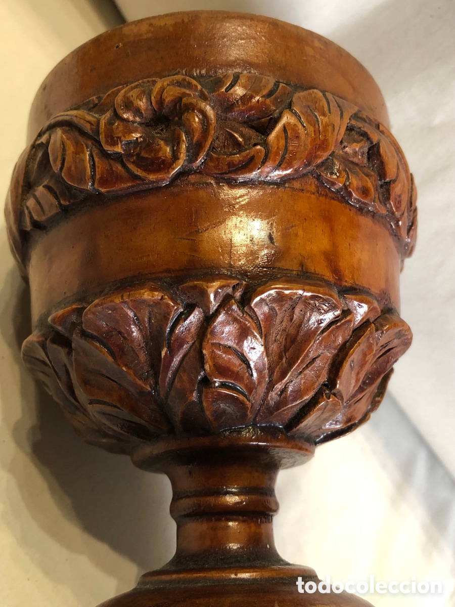 Antig&uuml;edades: Antiguo copa cop&oacute;n c&aacute;liz - talla madera - Foto 4