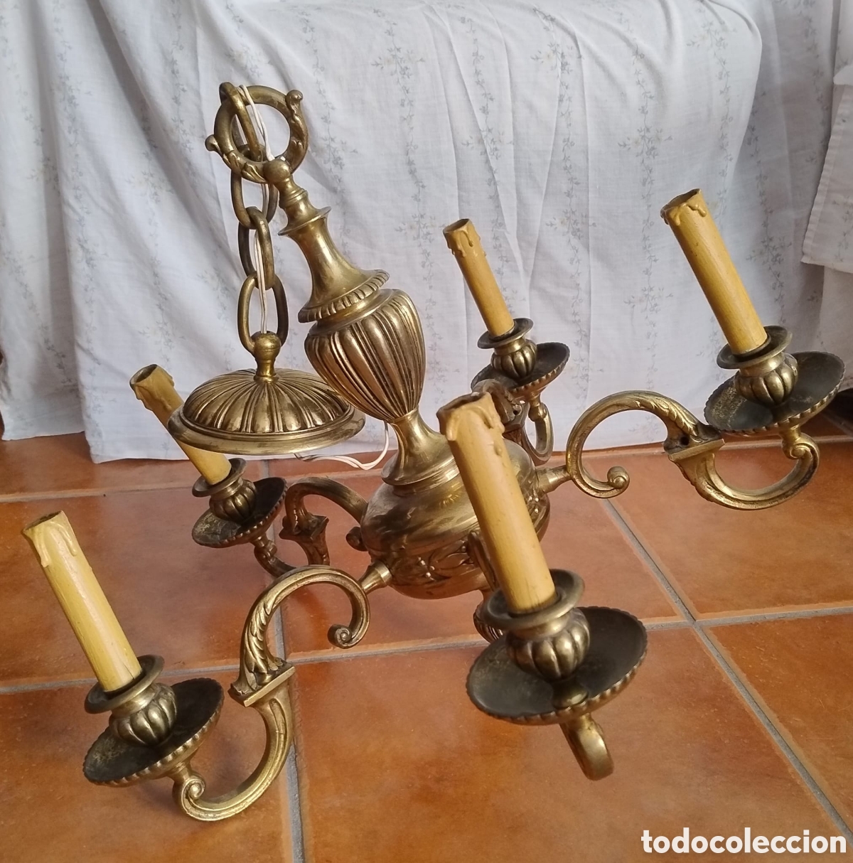 Antig&uuml;edades: L&aacute;mpara de techo de bronce 5 brazos - Foto 2