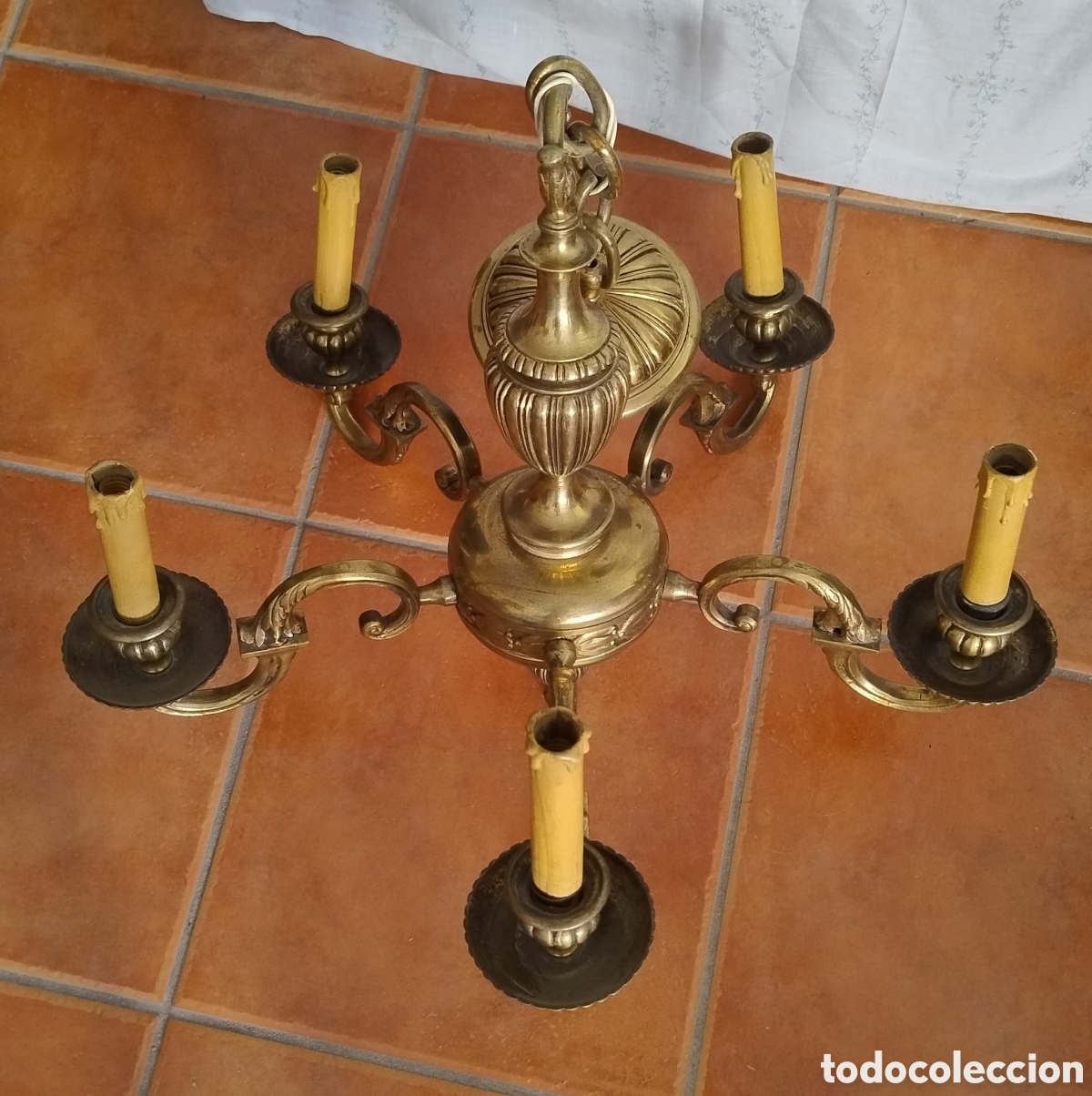 Antig&uuml;edades: L&aacute;mpara de techo de bronce 5 brazos - Foto 3