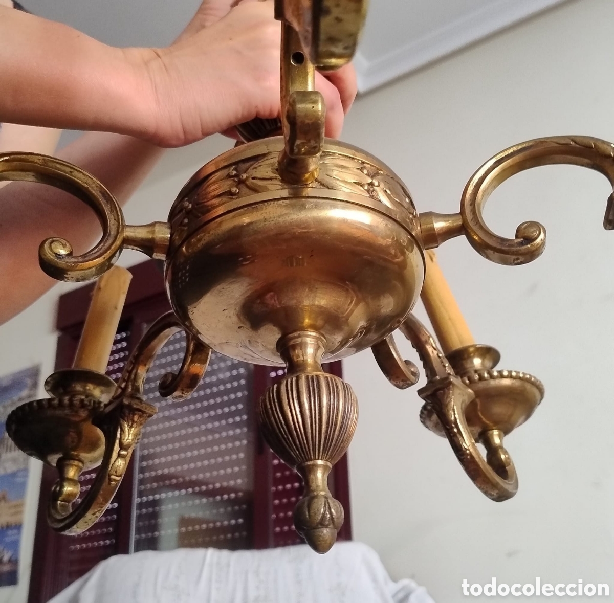 Antig&uuml;edades: L&aacute;mpara de techo de bronce 5 brazos - Foto 4