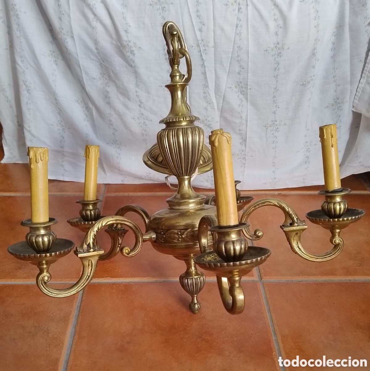 Antig&uuml;edades: L&aacute;mpara de techo de bronce 5 brazos - Foto 1