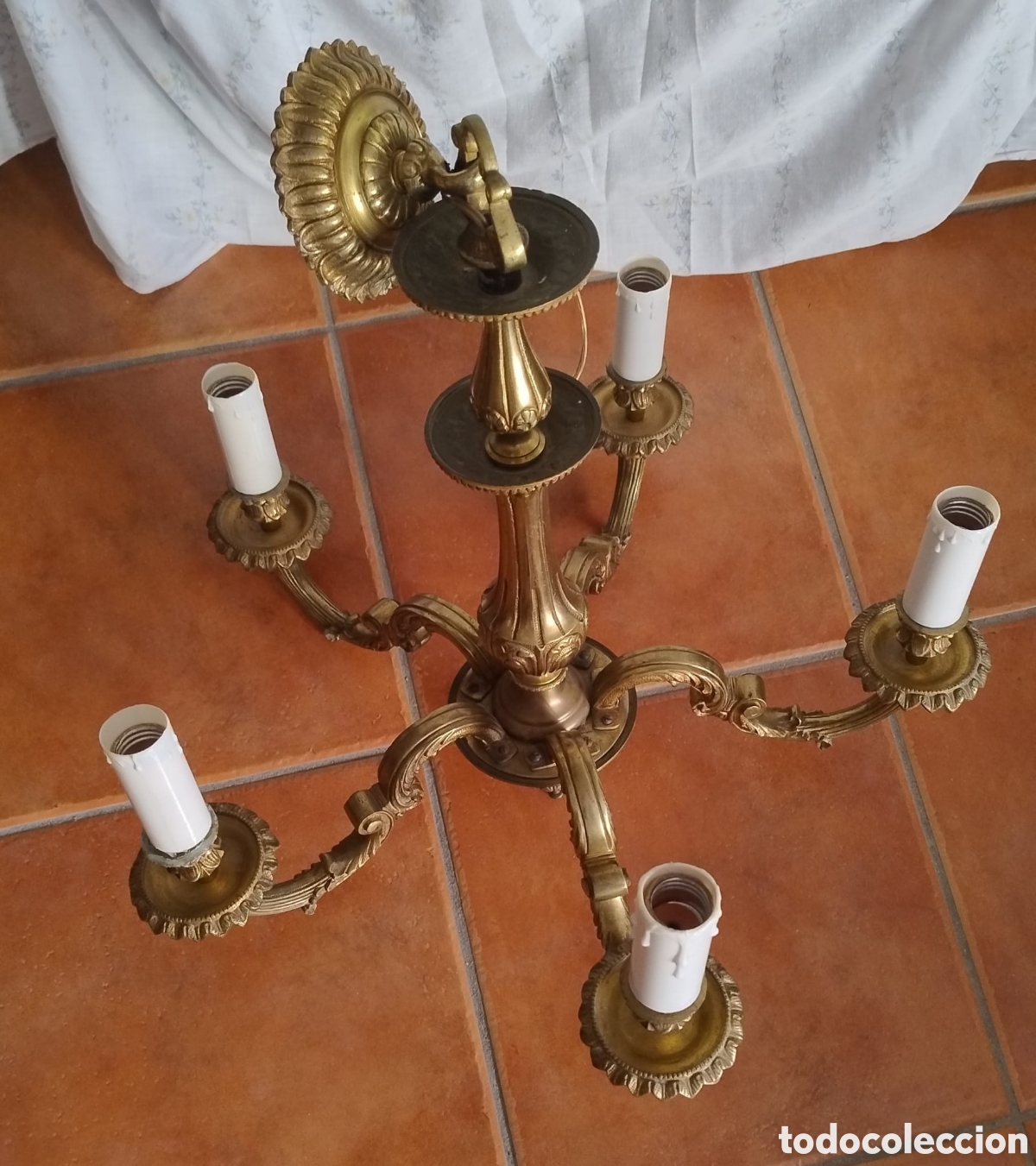 Antig&uuml;edades: L&aacute;mpara de bronce antigua 5 brazos - Foto 2