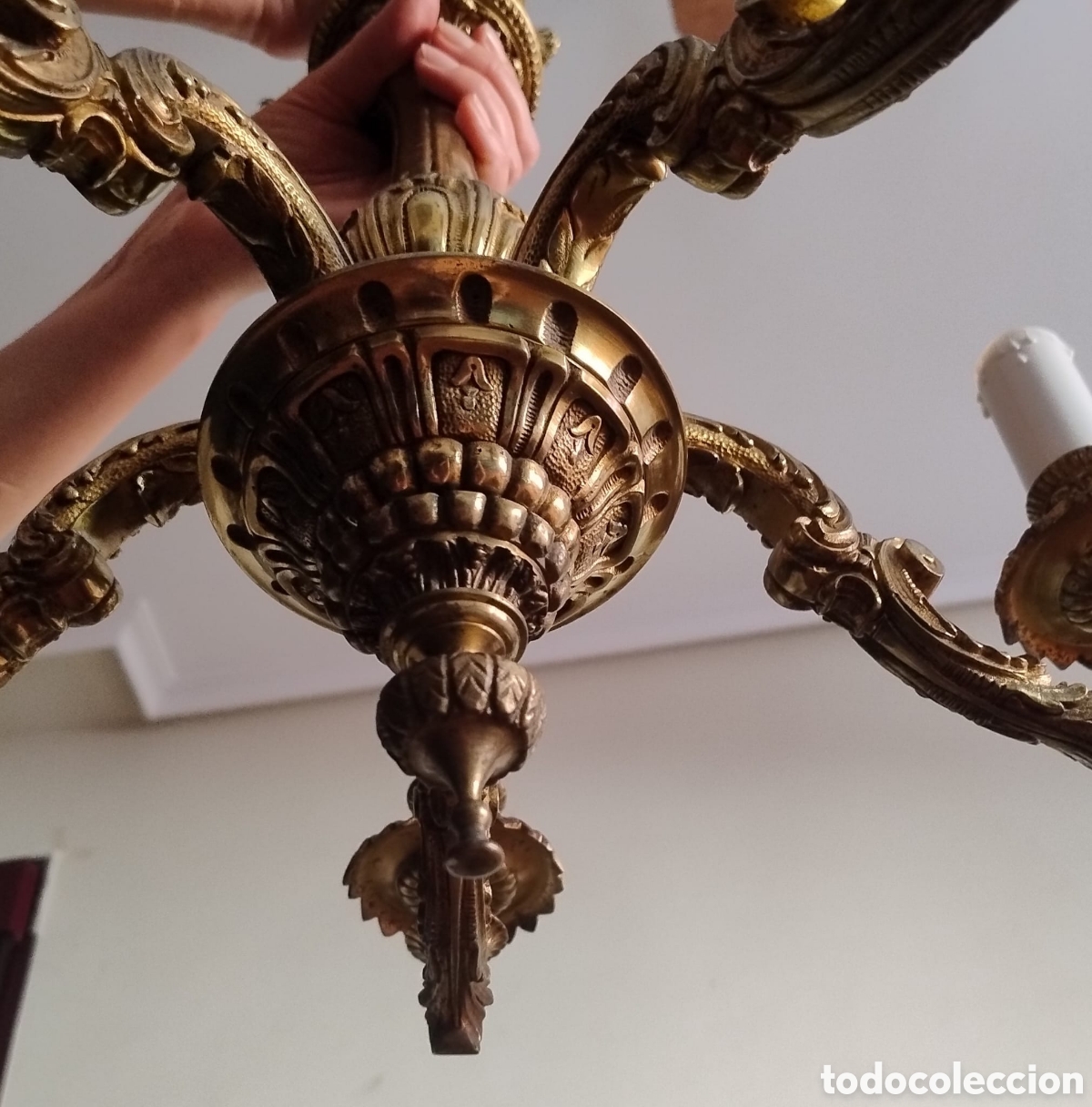 Antig&uuml;edades: L&aacute;mpara de bronce antigua 5 brazos - Foto 4