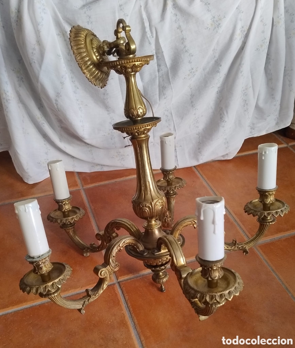 Antig&uuml;edades: L&aacute;mpara de bronce antigua 5 brazos - Foto 1