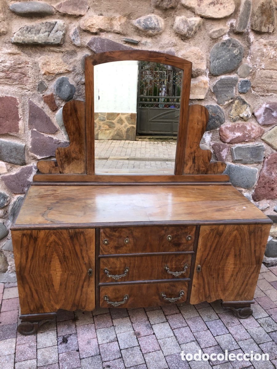 Antig&uuml;edades: ANTIGUA C&Oacute;MODA DE MADERA CON ESPEJO - Foto 2