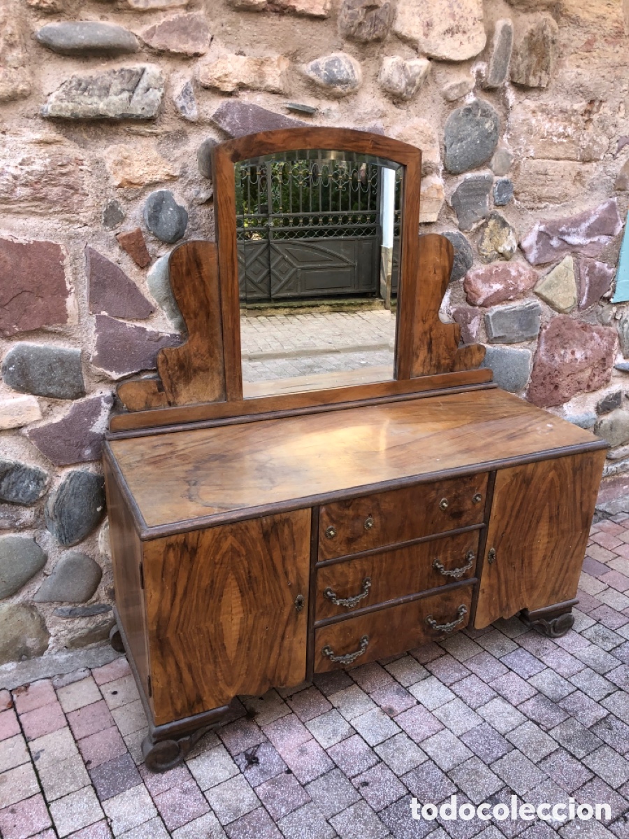 Antig&uuml;edades: ANTIGUA C&Oacute;MODA DE MADERA CON ESPEJO - Foto 4