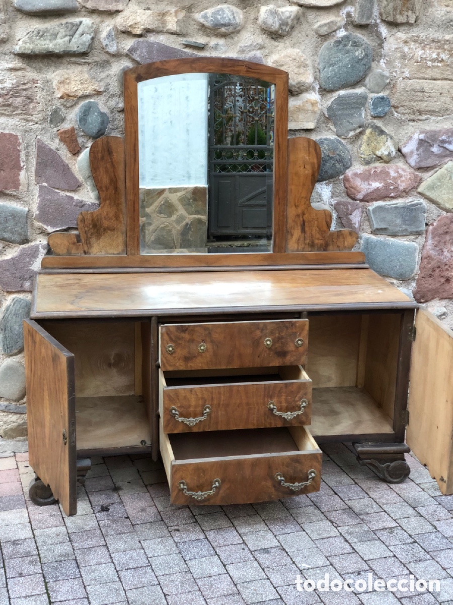Antig&uuml;edades: ANTIGUA C&Oacute;MODA DE MADERA CON ESPEJO - Foto 6