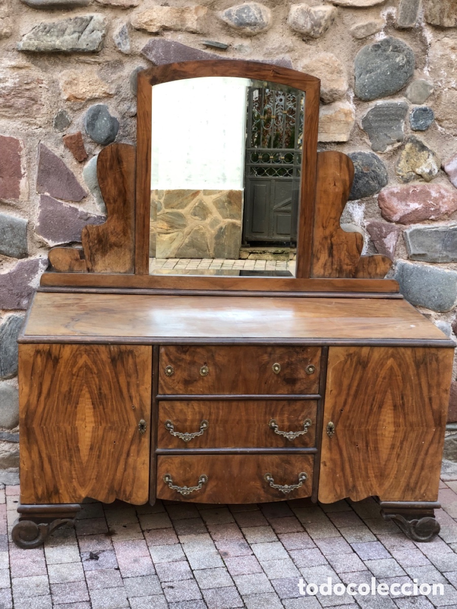 Antig&uuml;edades: ANTIGUA C&Oacute;MODA DE MADERA CON ESPEJO - Foto 1