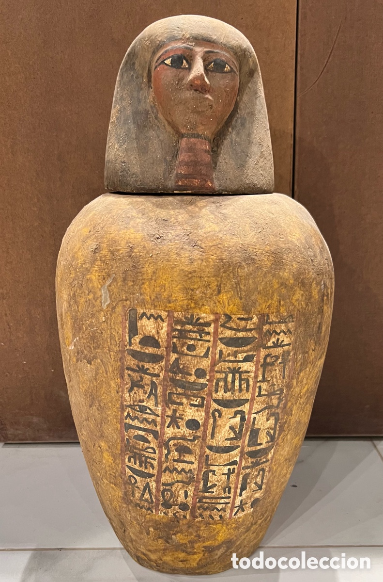 Antig&uuml;edades: Vasos Canopes de madera policromada - Foto 15