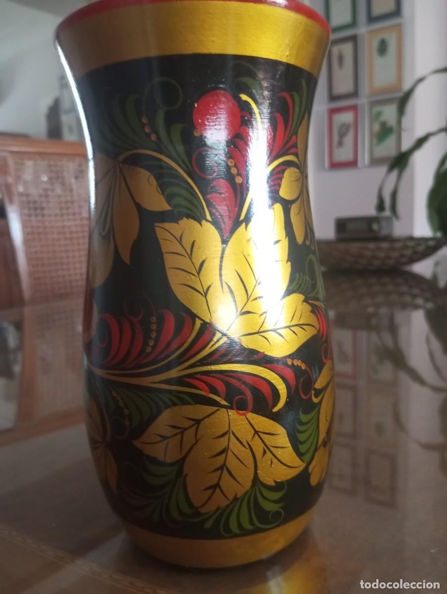 Antig&uuml;edades: ANTIGUO JARR&Oacute;N DE MADERA PINTADO A MANO - Foto 1