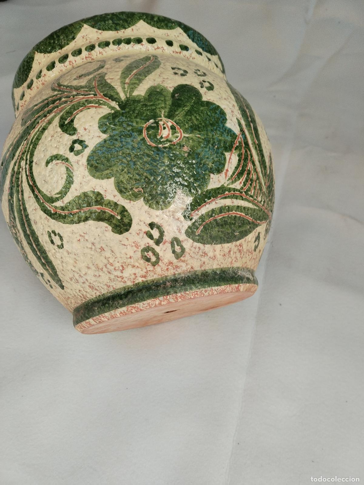 Antig&uuml;edades: macetero de ceramica verde esmaltado - Foto 2