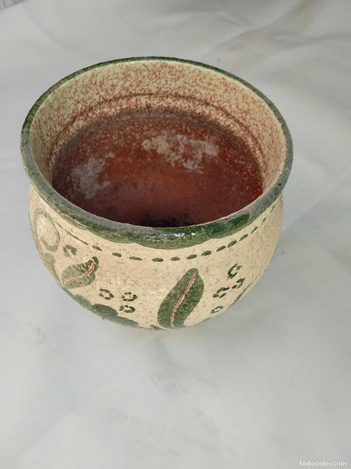 Antig&uuml;edades: macetero de ceramica verde esmaltado - Foto 3