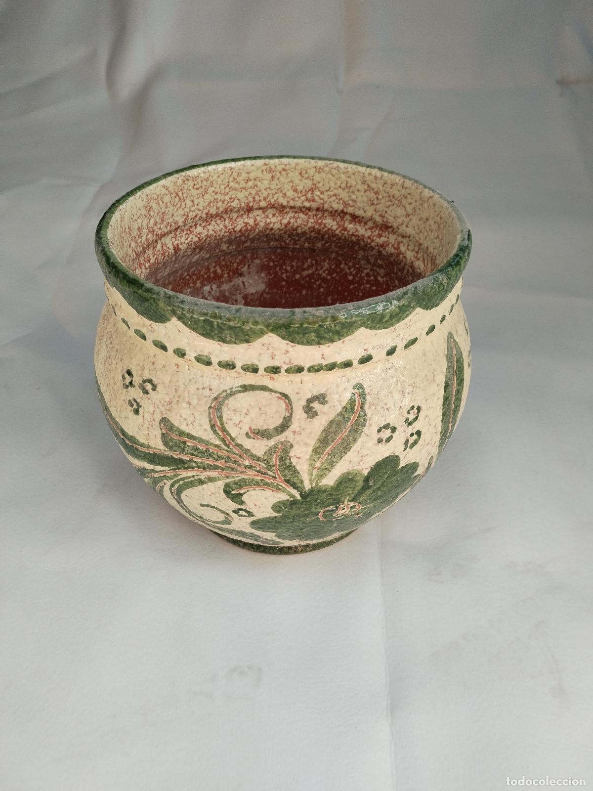 Antig&uuml;edades: macetero de ceramica verde esmaltado - Foto 4